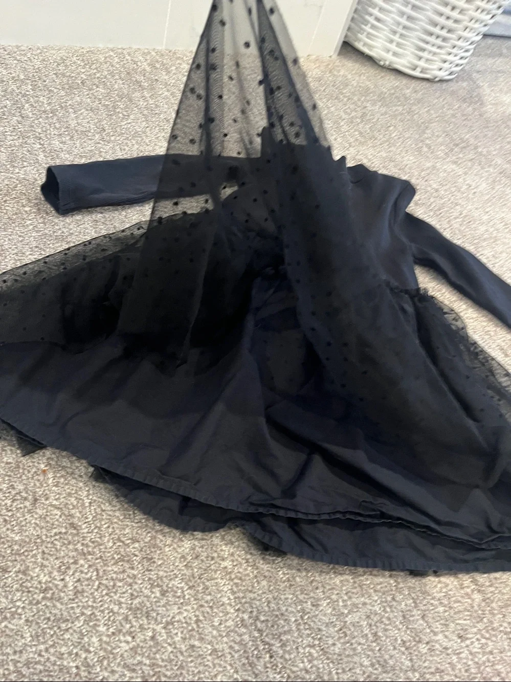 Kids Black Tulle Skirt Long-Sleeve Dress